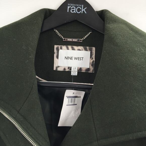 Nine West Wool Blend Winter Coat Jacket Front Full Zip Solid Green Size Large - Picture 4 of 8